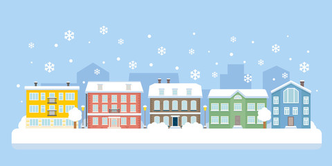 Fototapeta premium Winter city snowy landscape. Vector illustration