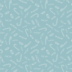 Christams background with hand drawn elements. Seamless drawing holiday pattern