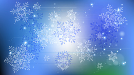 Snowflakes and festive lights - vector background with beautiful snowflakes that merrily shine and shimmer in color space