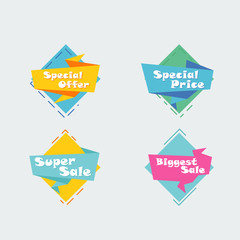 Collection of Sale Discount Styled Banners, ribbon, Emblems, Labels, Tags, ribbon. Flat design.