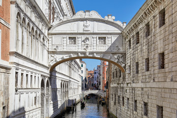Fototapeta na wymiar Bridge of Sighs in a sunny day, architecture in Venice, Italy