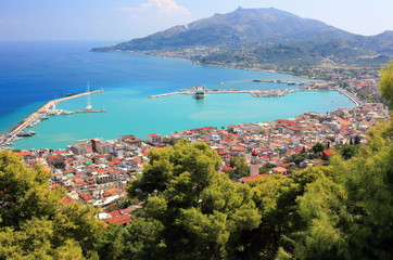 Aerial view of Zakynthos city. Zakynthos or Zante island, Ionian Sea, Greece.