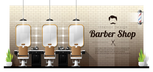 Interior background of vintage barber shop , vector , illustration