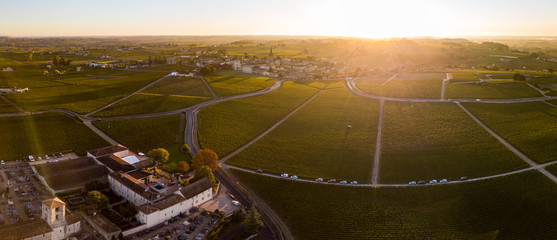 Aerial View, Bordeaux vineyards, Saint-Emilion, Aquitaine area of the Gironde department, France