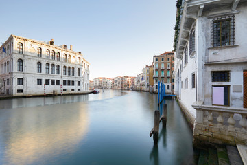 Grand canal in Venice, calm water in the morning, nobody