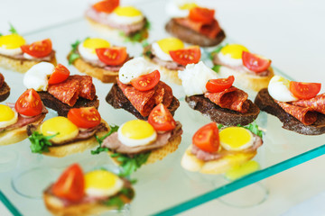 Catering and snacks on the table prepared for guests and participants of events. 