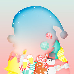 Various christmas items in paper art with pastel color scheme