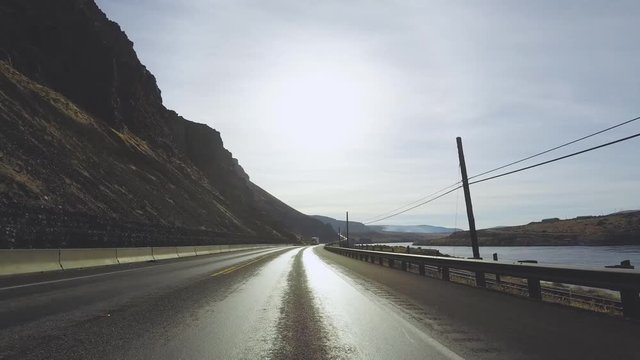 Driving through the Central Washington Columbia River Gorge on a sunny fall morning