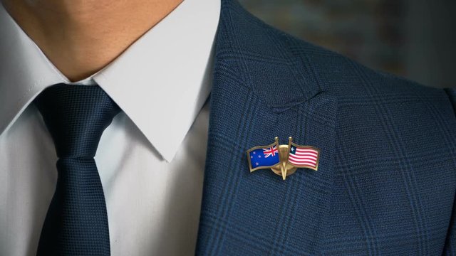 Businessman Friend Flags Pin New Zealand-Liberia