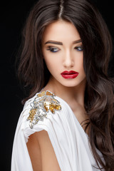 Brunette asian girl with long curly hair