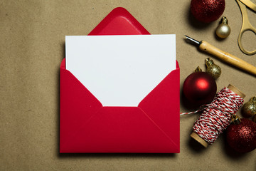 Christmas letter to Sant. Letter and envelope with festive decorations
