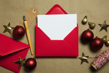 Christmas letter to Sant. Letter and envelope with festive decorations