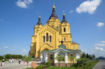 Fototapeta na wymiar Alexander Nevsky Cathedral on a Sunny summer day. Nizhny Novgorod, Russia. Built in the years 1868-1881