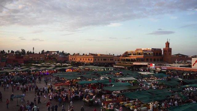 Timelapse footage of Jemaa el-Fnaa Square sunset footage