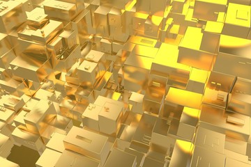 Wealth rich concept idea Golden city at sunset rays Abstract space background.3D illustration rendering