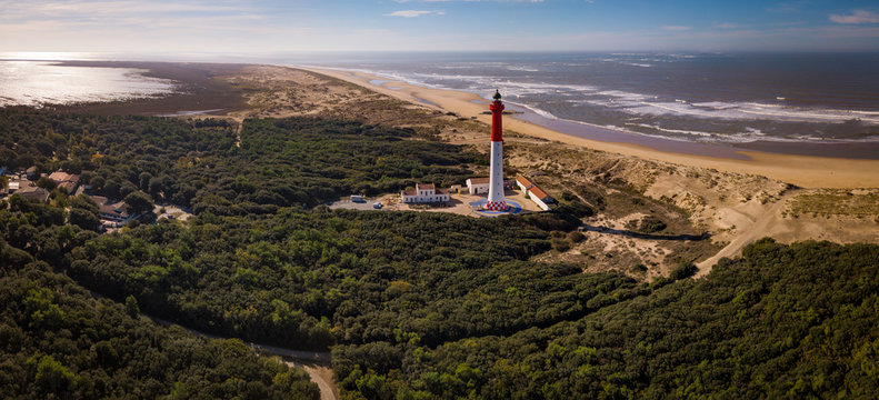 Aerial view of lighthouse La Coubre in La Tremblade, Charente Maritime