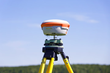 Modern geodetic receiver operates autonomously in the field - obrazy, fototapety, plakaty