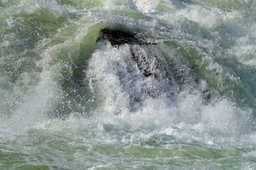 Naklejka premium rumbling waters crashing over and around rock at Great Falls, C&O Canal National Park, Maryland, USA 