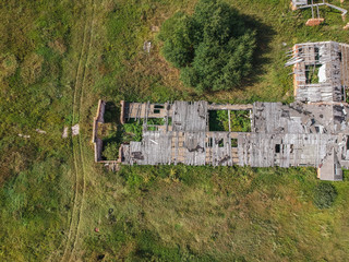 Abandoned farm building from a height