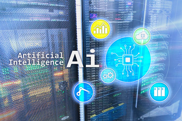 AI, Artificial intelligence, automation and modern information technology concept on virtual screen.