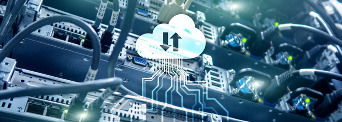 CLoud server and computing, data storage and processing. Internet and technology concept.