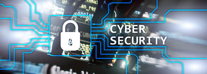 Cyber security, information privacy and data protection concept on server room background.