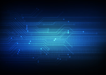 Vector : Electronic circuit with binary code on blue background