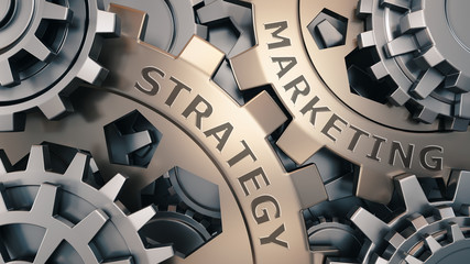 marketing strategy concept. Gold and silver gear weel background illustration. 3d render.