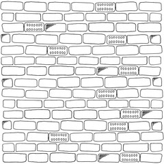 Brick wall. Vector illustration of a brick wall. Hand drawn black and white background of a brick wall.