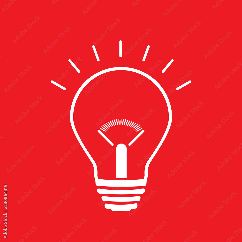 Aufkleber light bulb line icon vector, isolated on red background. idea sign, solution, thinking concept. ligh