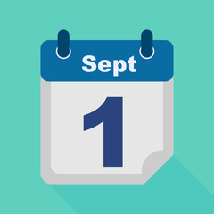 Calender - september 1 icon illustration isolated vector sign symbol. Time to schol day of knowledge. Flat icon calendar isolated on background. Vector illustration.