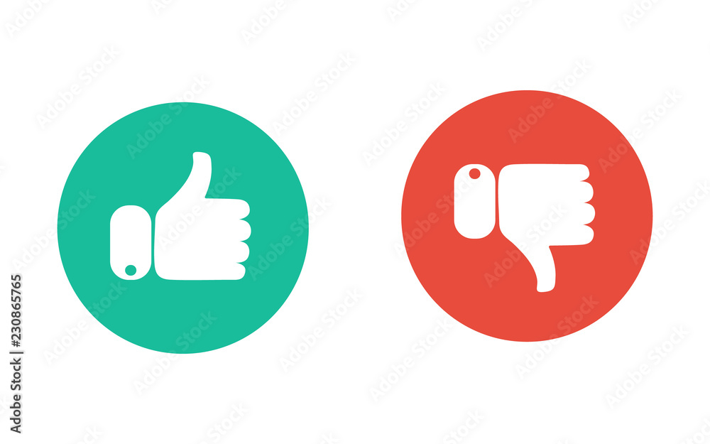 Leinwandbilder icon of the hand like or disliked. thumb up and down red and green icons. vector illustration. i lik