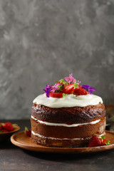 Cake with cream close-up