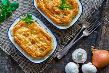 Steak and mushroom pie - top view
