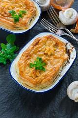 Steak and mushroom pie - high angle view