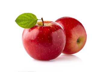 Red apples with leaf   on white background