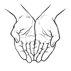 Hands cupped together. Sketch vector illustration isolated on white background
