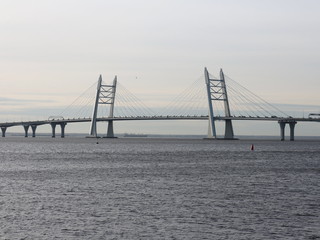 Seascape with cable-stayed bridge