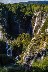 Fototapeta na wymiar nature park with several waterfalls; nature landscape in the mountains with waterfalls in the summer