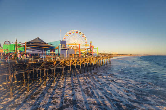 santa monica pier at sunset