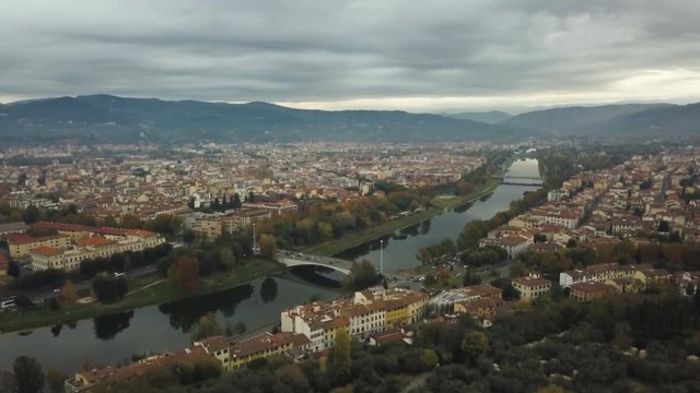 Wide aerial, scenic Florence landscape