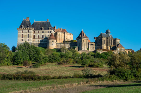 The hill top village and castle of Biron in the Dordogne region of south west France