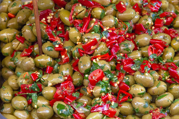 Marinated olives on the market of Catania in Sicily