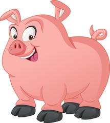 Cartoon cute pig. Vector illustration of funny happy animal.
