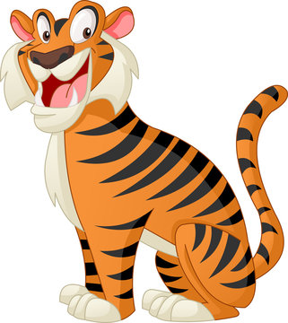 Cartoon cute tiger. Vector illustration of funny happy animal. Stock Vector  | Adobe Stock
