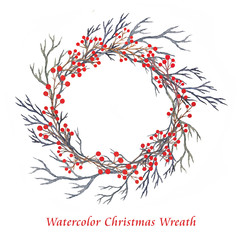 Watercolor Christmas wreath isolated on white