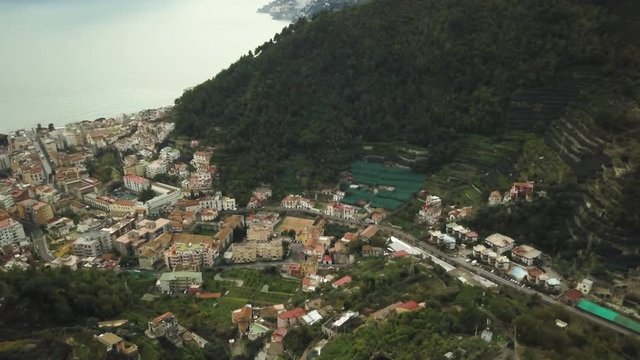 Tilt down aerial, coastal town of Maiori