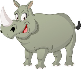 Cartoon cute rhino. Vector illustration of funny happy rhinoceros.
