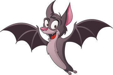 Cartoon cute bat. Vector illustration of funny happy animal.