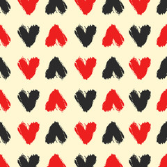 Fototapeta na wymiar Vector background with hand drawn black and red brush hearts.